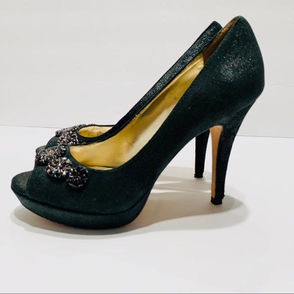 ANTONIO MELANI BLACK METALLIC PEEP TOE PUMPS - Picture 11 of 16